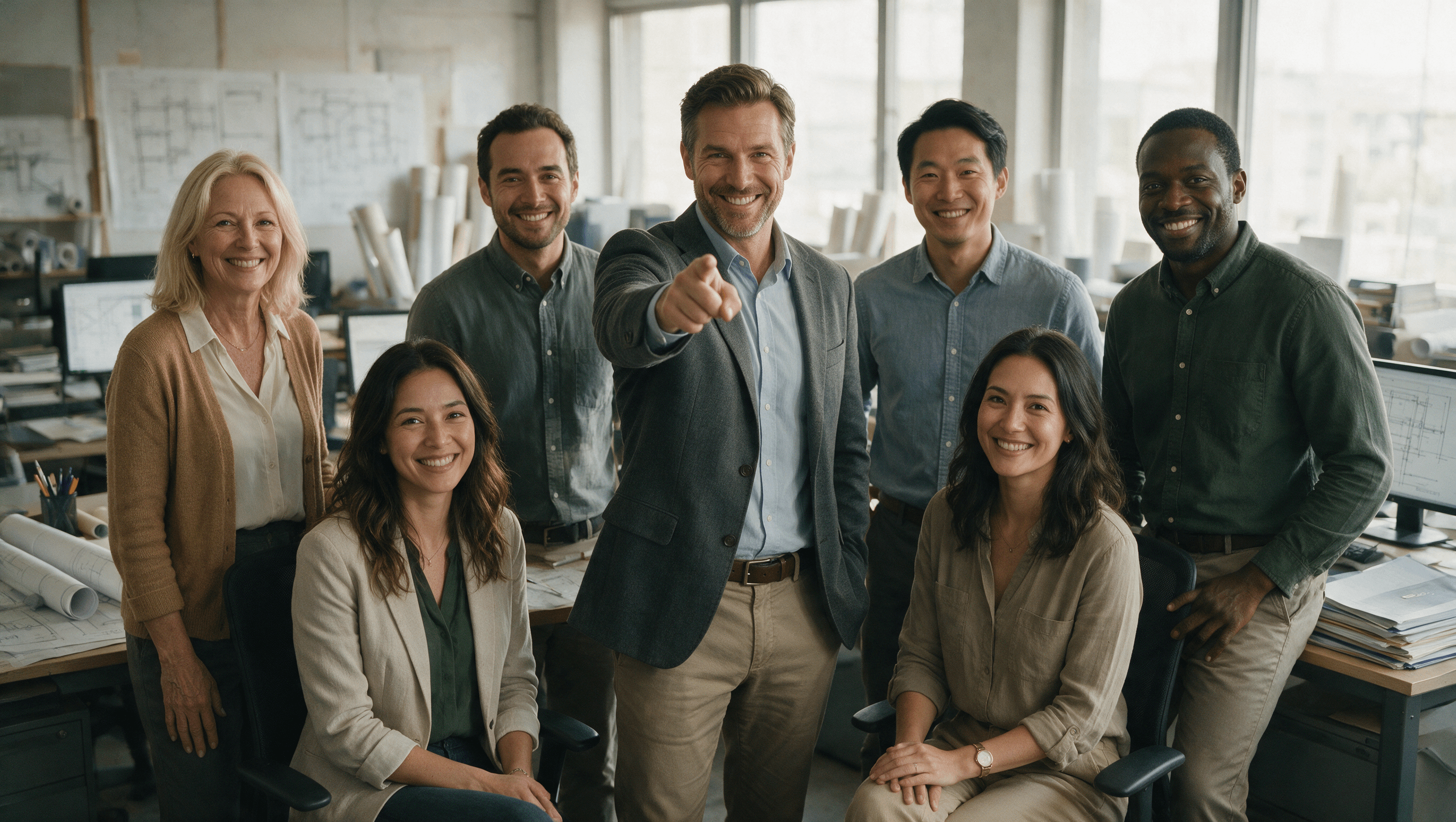 Lächelndes Team von MBP Partners in einem hellen Büro